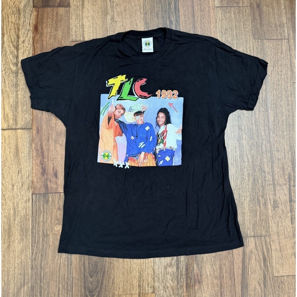 Cross Colours TLC 1992 Retro Vintage T Shirt Graphic Tee Mens Sz L Hip Hop 90s